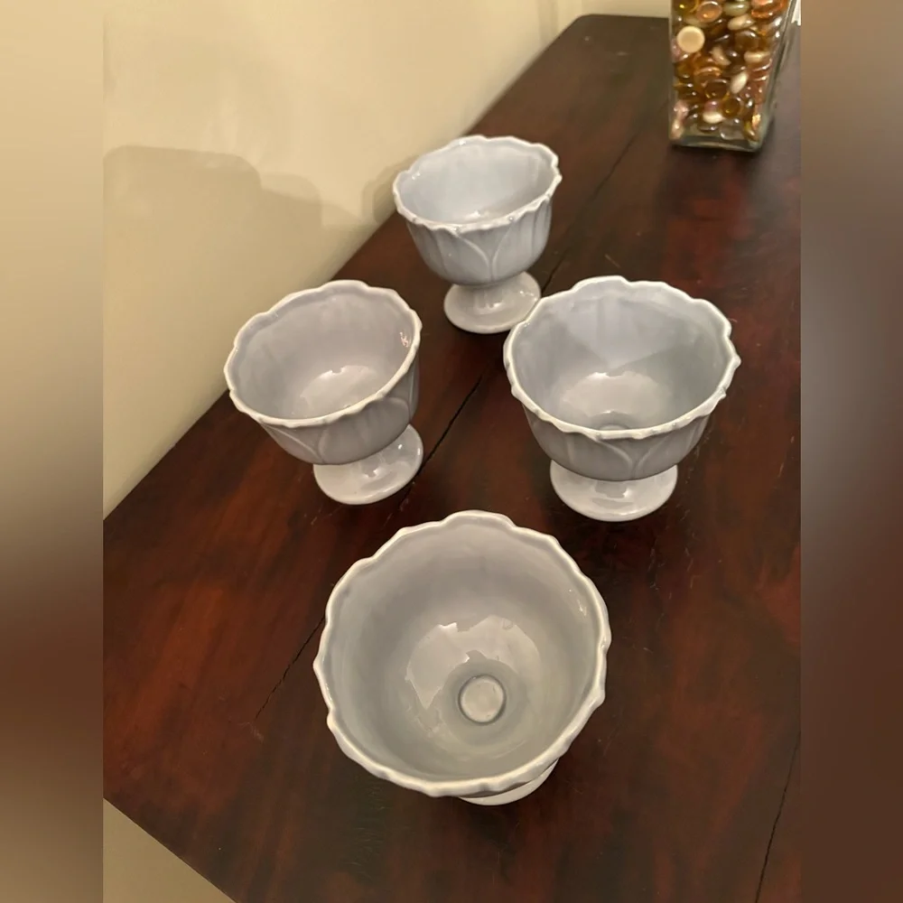 set of four Williams-Sonoma blue ceramic tulip dessert/ice cream cups.